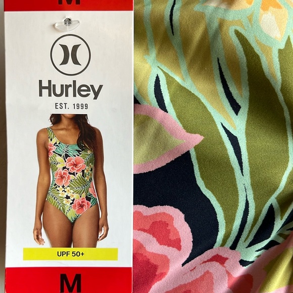 Hurley Ladies’ Swimsuit 1-Piece Pink Floral, UPF 50+ Adjustable Straps, Size M - Picture 5 of 14